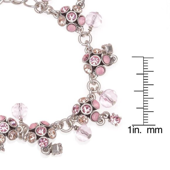 Pilgrim Silvertone Pink and Peach Cluster Gemstone Bracelet - Picture 2 of 2